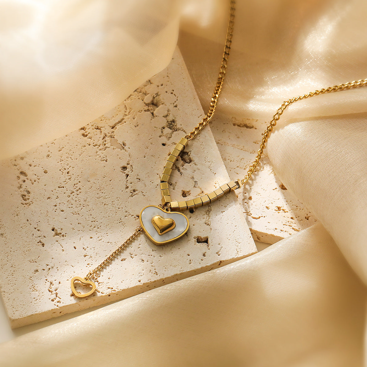 Minimalist Irregular Geometric Heart Pendant Necklace for Women in Titanium Steel with Real Gold Plating