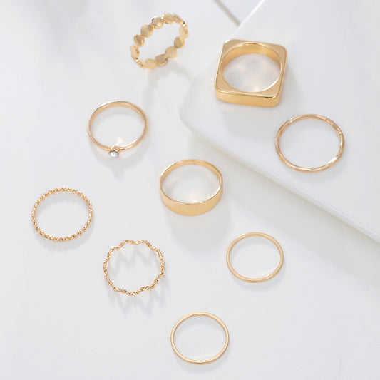 Geometric Rhinestone Inlay Plated Alloy Ring Set for Women