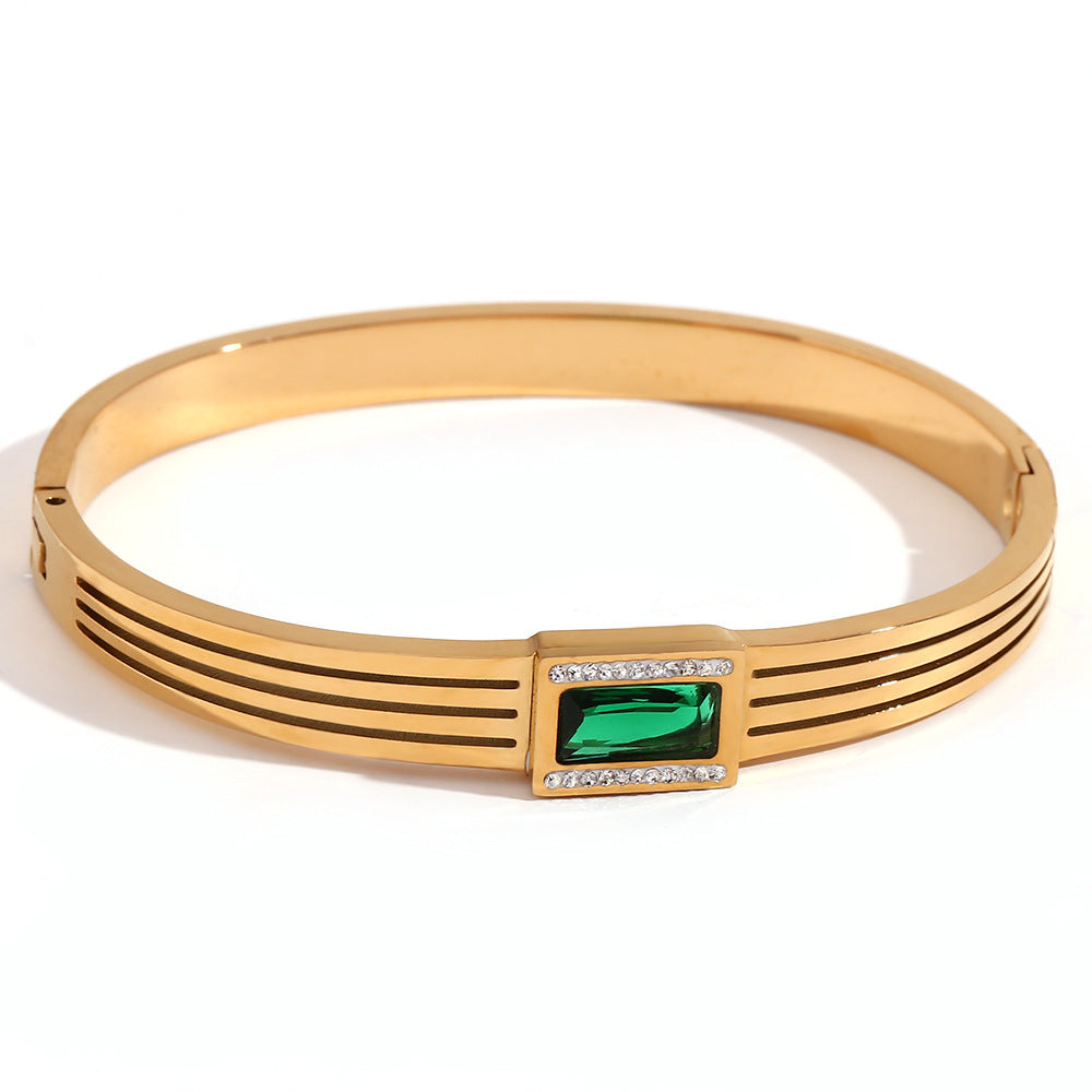 Bracciale alla moda con perline geometriche da donna in acciaio inossidabile con placcatura in oro 18K e zirconi, chiusura a molla