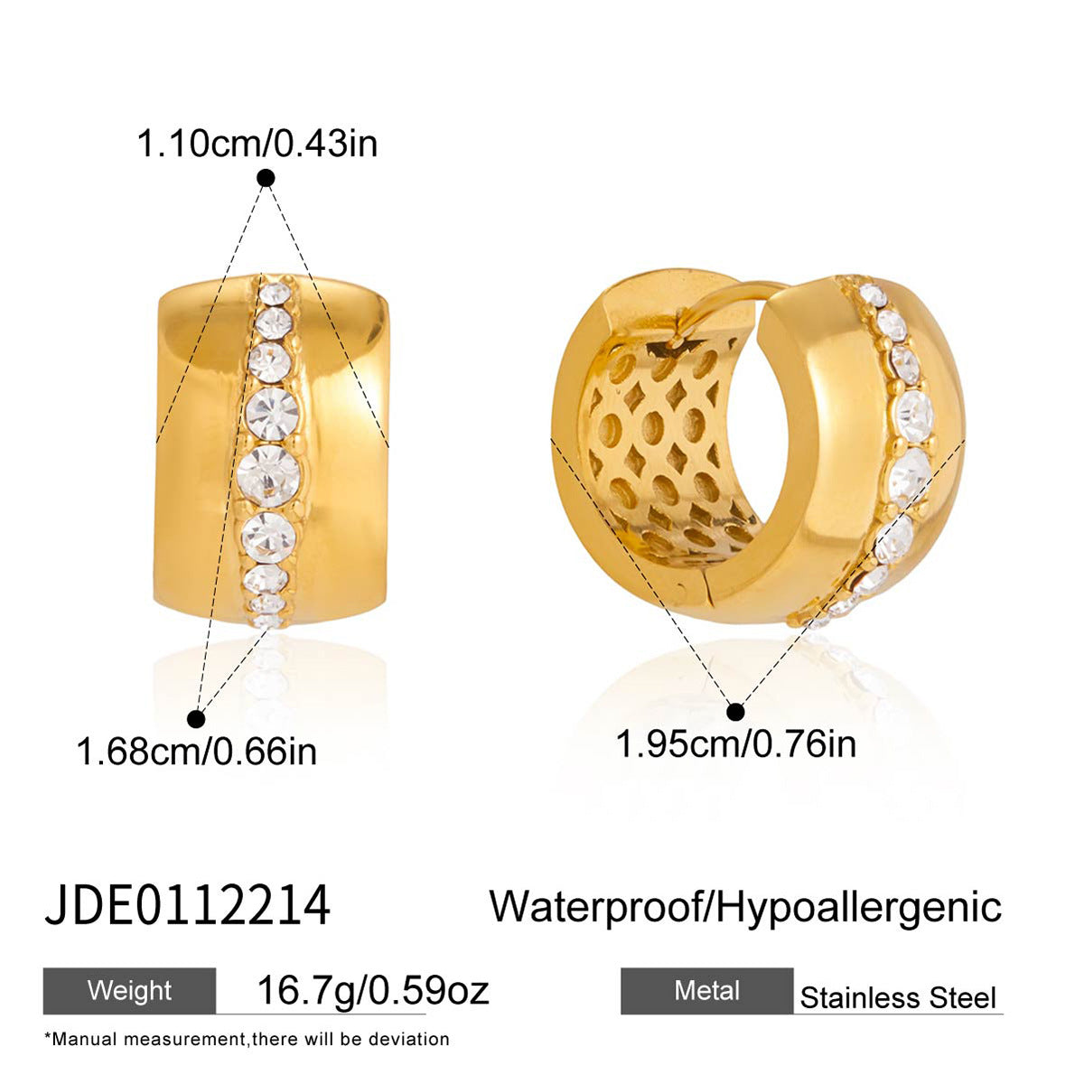 Orecchini a cerchio da donna minimalisti e rotondi, geometrici, in acciaio inossidabile placcato con strass