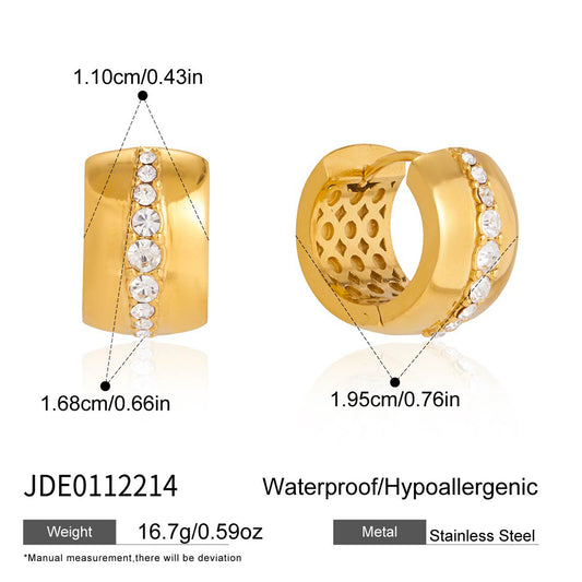 Orecchini a cerchio da donna minimalisti e rotondi, geometrici, in acciaio inossidabile placcato con strass