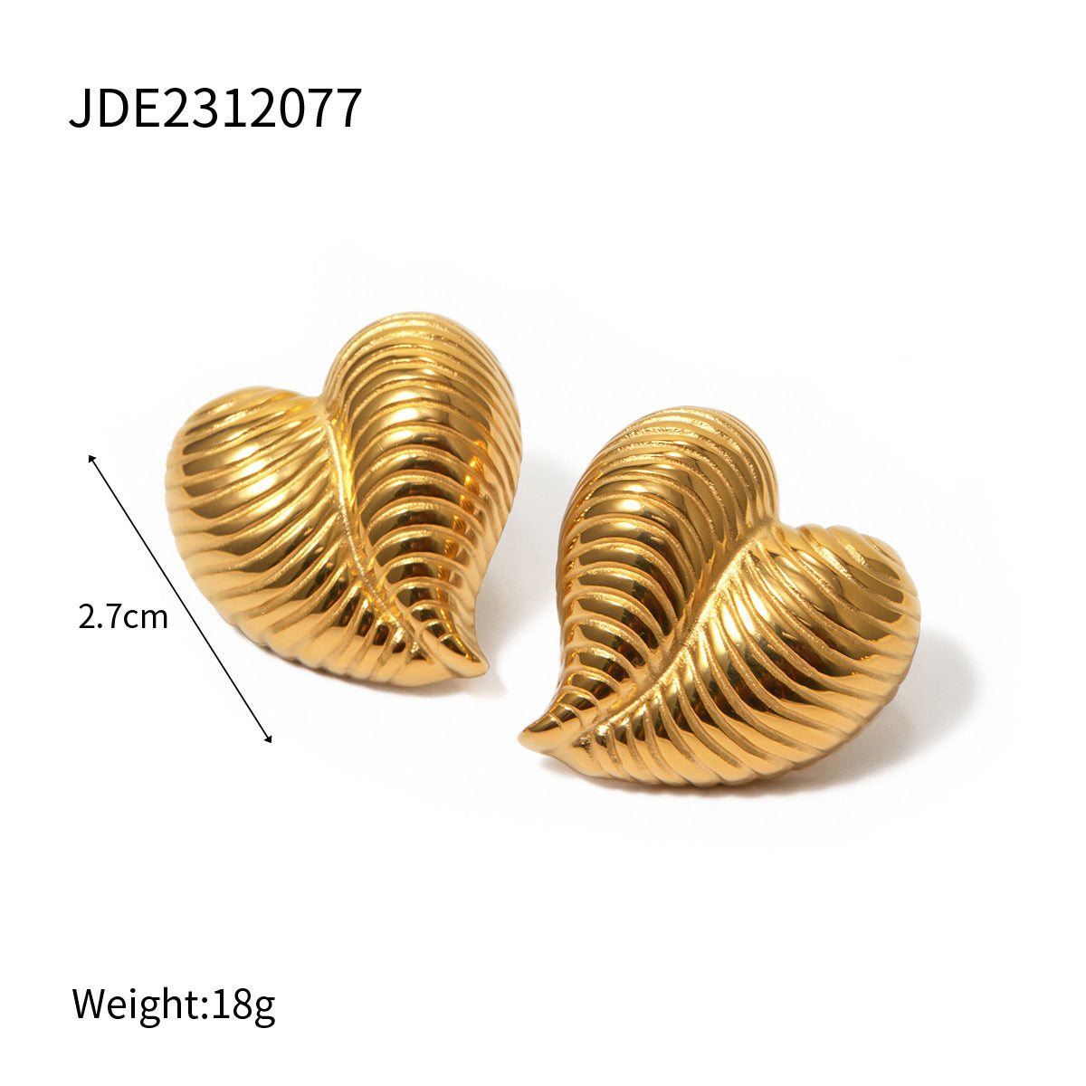 Set di collana e orecchini a cuore da donna in acciaio inossidabile placcato oro 18 carati, stile minimalista