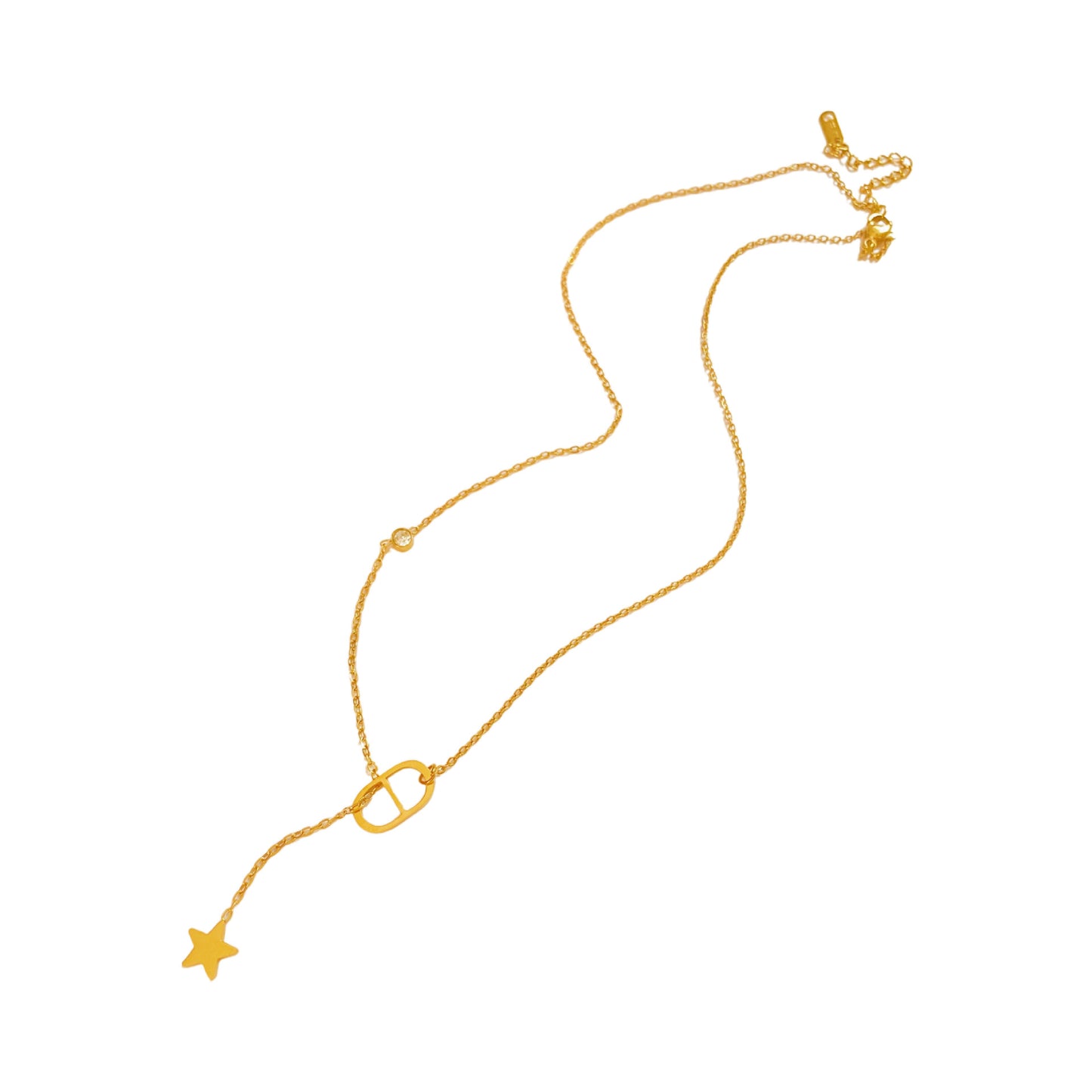 Streetwear Gold Plated Star Titanium Steel Necklace with Cubic Zirconia Tassel for Unisex
