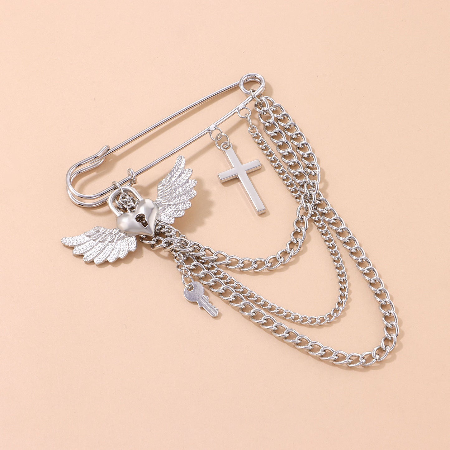 Women's Heart Cross Geometric Alloy Plated Brooch Chain Pin Accessory