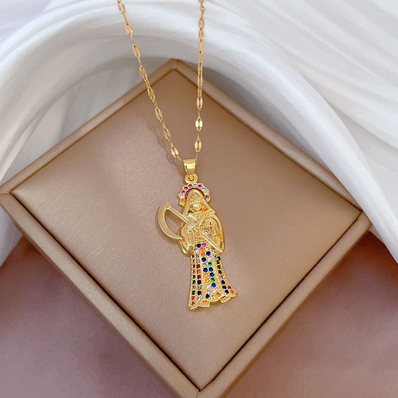 Collana girocollo da donna in acciaio inossidabile con geometria esotica micro-pavé e motivo a margherita