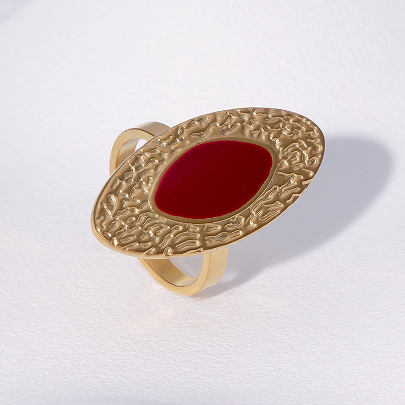 Minimalist Geometric Stainless Steel Ring with Enamel Finish for Women