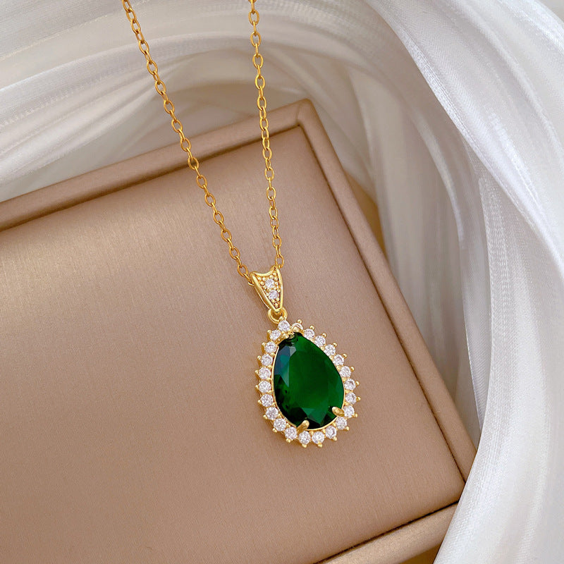 Collar de circonita con diseño vintage en forma de gota, pavé completo, para mujer, de acero inoxidable, cadena delicada para clavícula con diseño estrellado