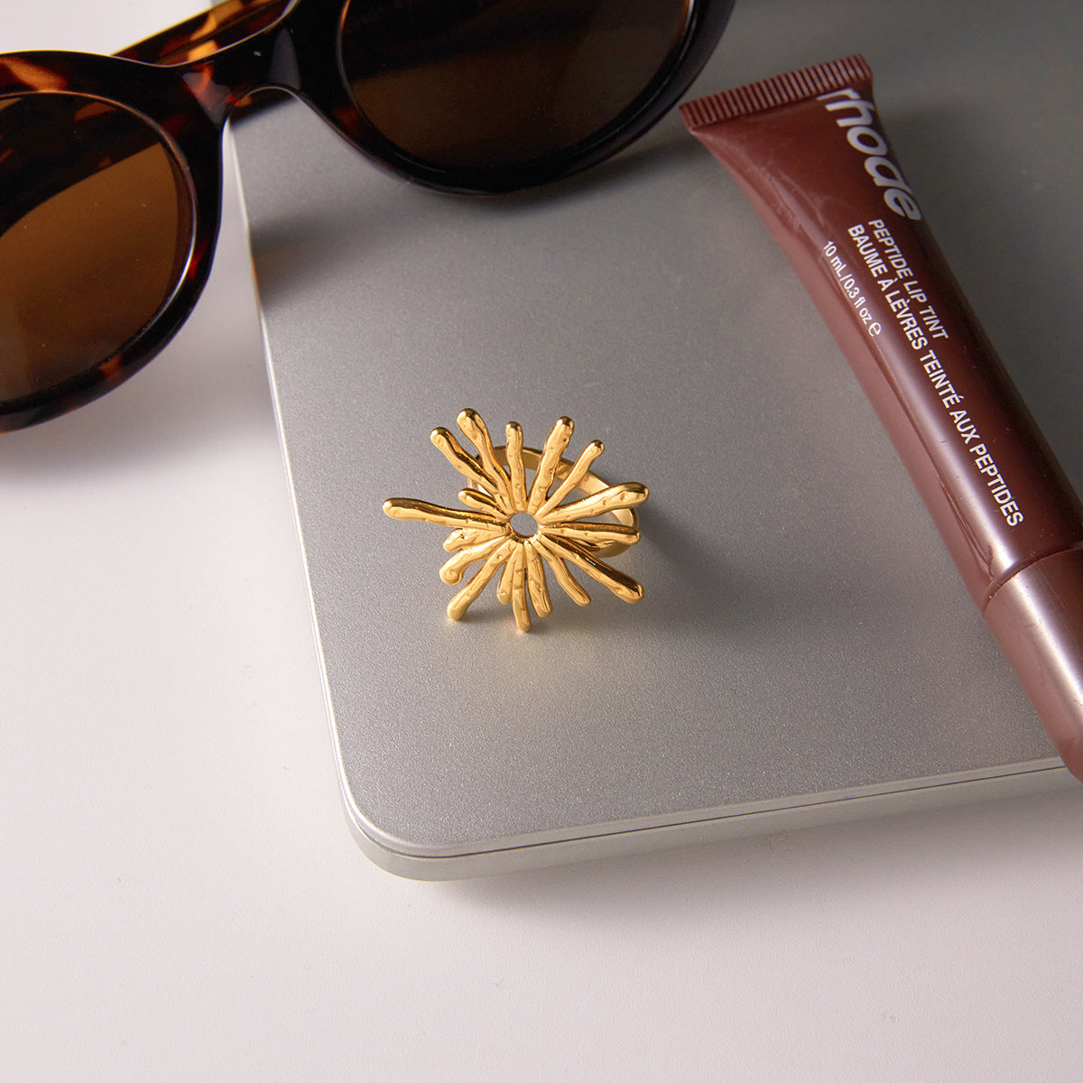Anillo geométrico de acero inoxidable con circonitas para mujer con acabado chapado, accesorio de moda minimalista