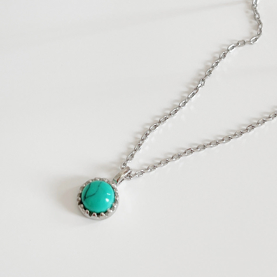 S925 Sterling Silver Star Shaped Turquoise Pendant Necklace for Women Minimalist Korean Style Box Chain Short Clavicle Jewelry