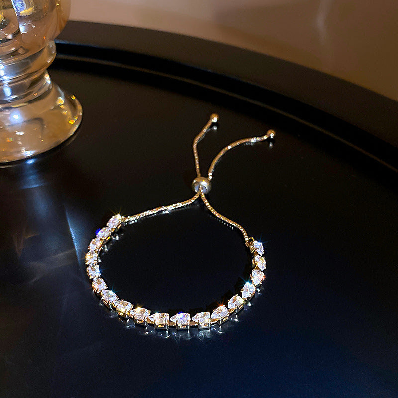 Elegant Geometric Brass Bracelet with Cubic Zirconia Inlay, Adjustable Plated Women's Jewelry