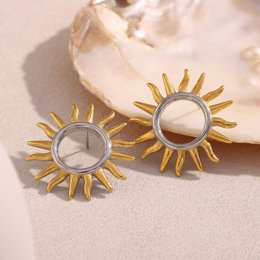 Pendientes de botón geométricos vintage de acero inoxidable chapado en oro de 18 quilates para mujer