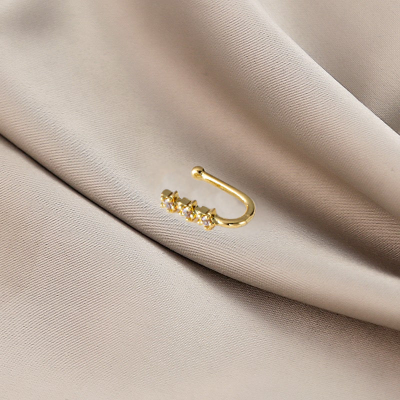 Minimalist Geometric U-Shaped Nose Clip Brass 18K Gold Plated Cubic Zirconia Adjustable Charm Bar