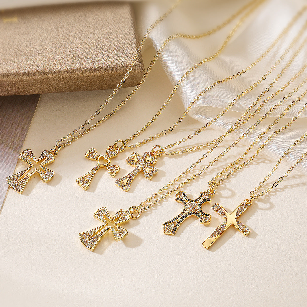 Minimalist Cross Pendant Necklace for Women with Copper Base and 18K Gold Plating, Micro-Pave Zirconia, Geometric Design Locket Chain