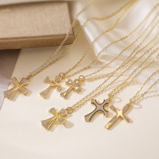 Minimalist Cross Pendant Necklace for Women with Copper Base and 18K Gold Plating, Micro-Pave Zirconia, Geometric Design Locket Chain
