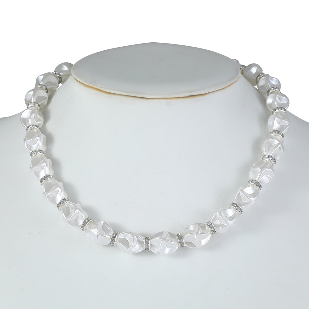 Conjunto de collar de perlas barrocas asimétricas vintage francesas con cadena O, pendientes y pulsera para mujer