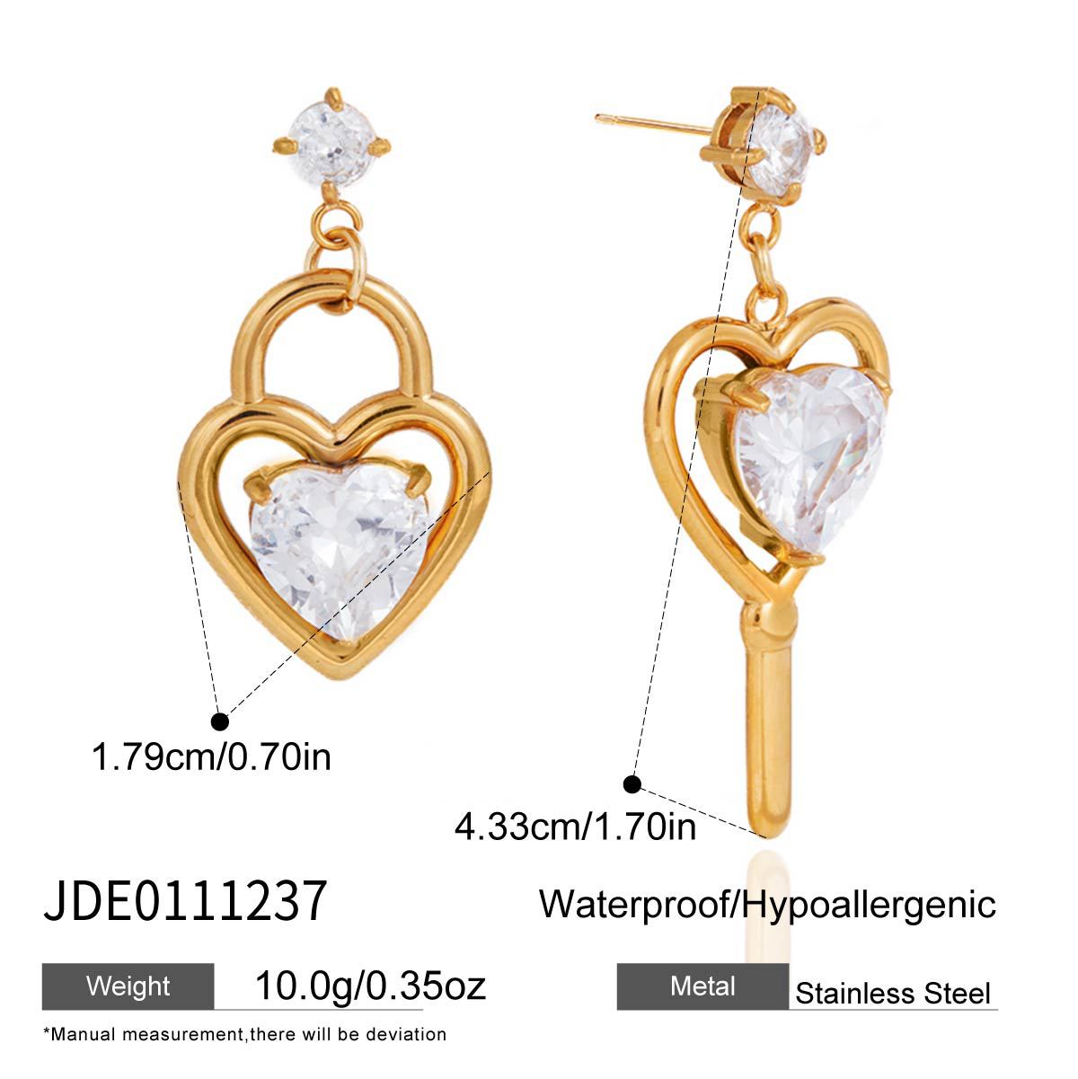 Minimalist Elegant Heart Shaped Stainless Steel Plated Cubic Zirconia Stud Earrings for Women