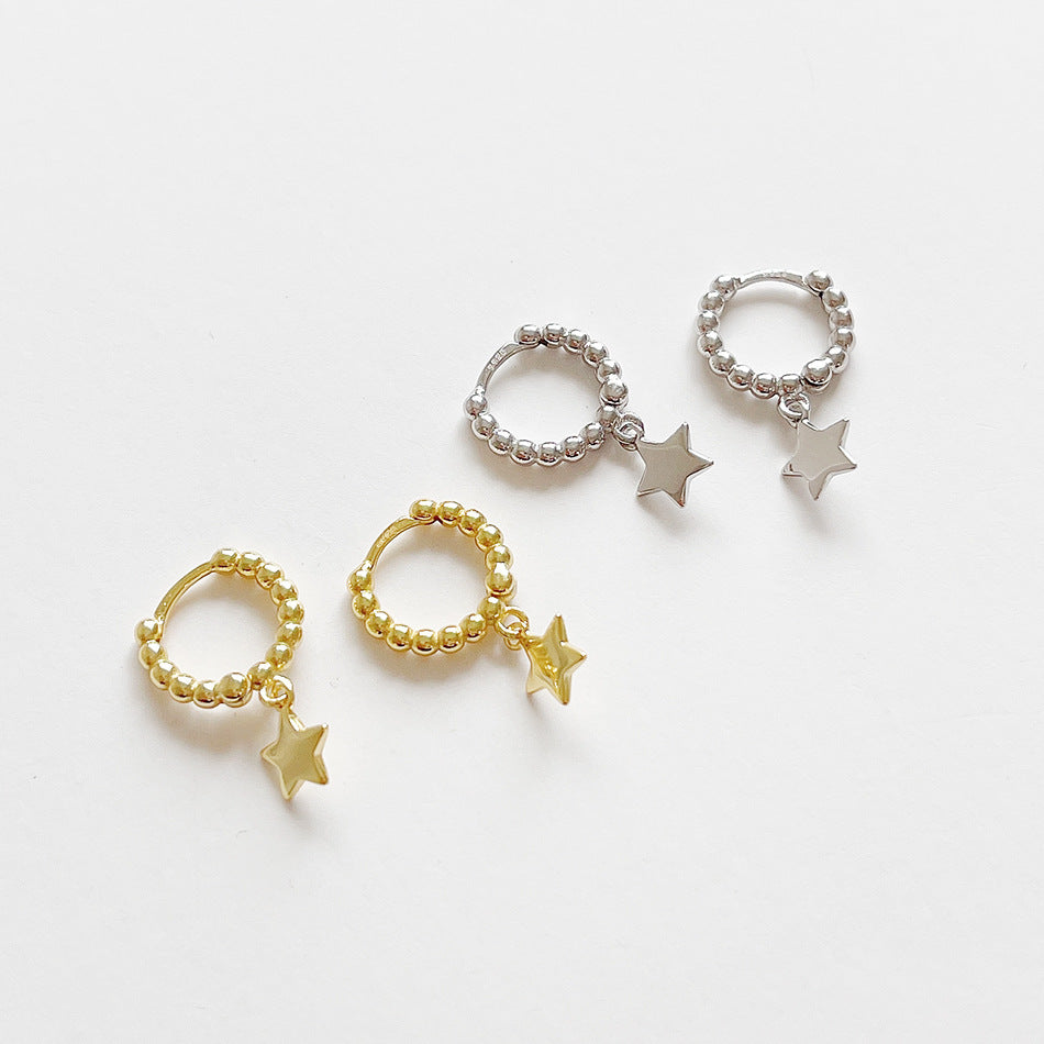 Minimalist 925 Sterling Silver Round Star Stud Earrings Plated