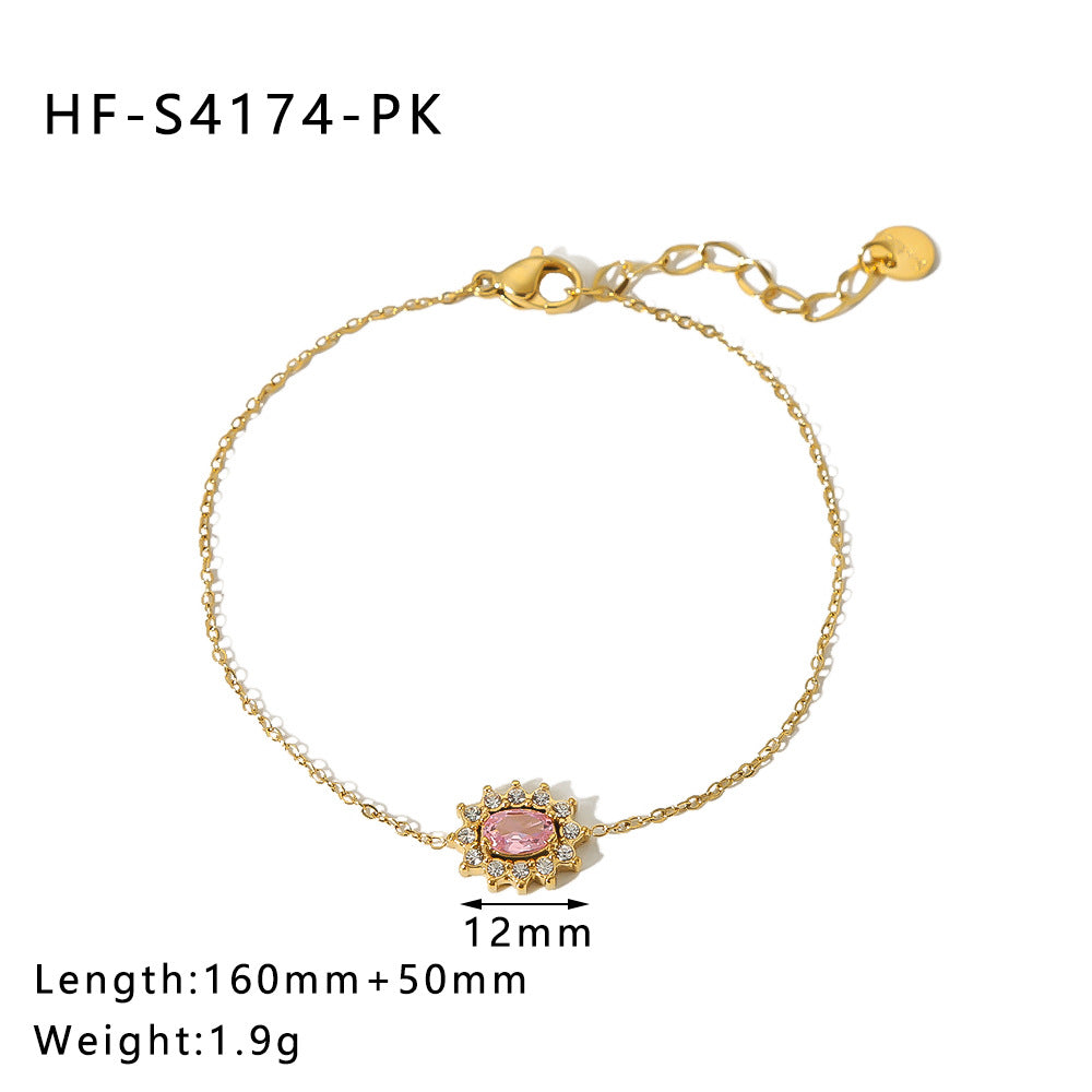 Bracciale da Donna Minimalista Geometrico a Forma di Girasole in Acciaio Inossidabile con Ciondolo a Cuore e Intarsio di Zirconi