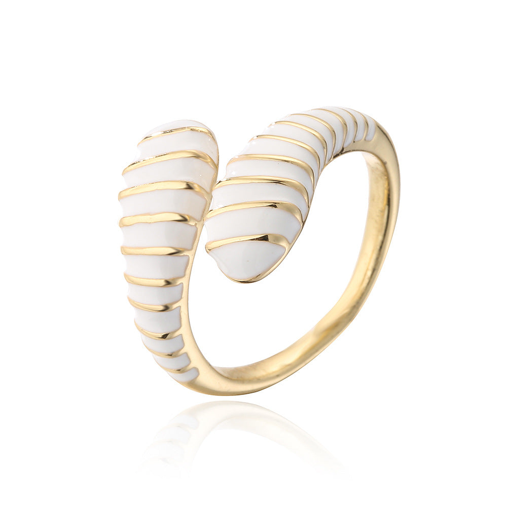 Anello Aperto Geometrico Vintage da Donna in Rame con Placcatura in Oro 18K e Finitura Smaltata