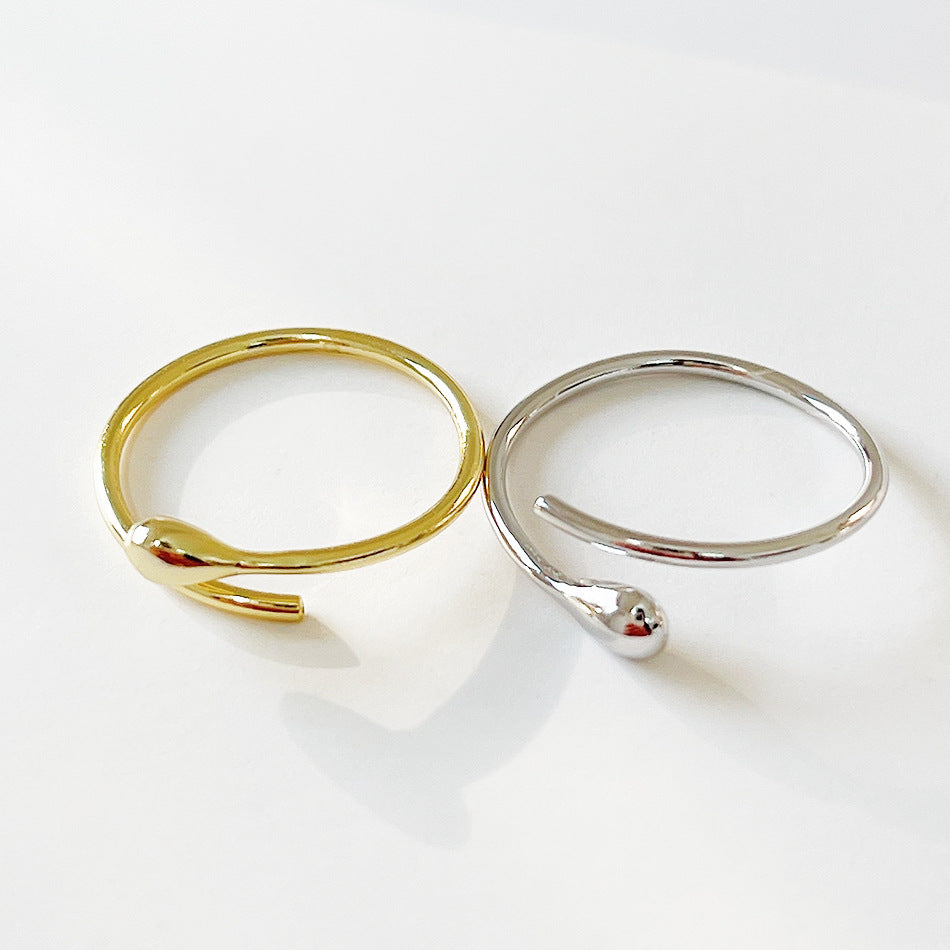 Minimalist Silver Droplet Ring in 925 Sterling Silver with Clean Linear Design for Women