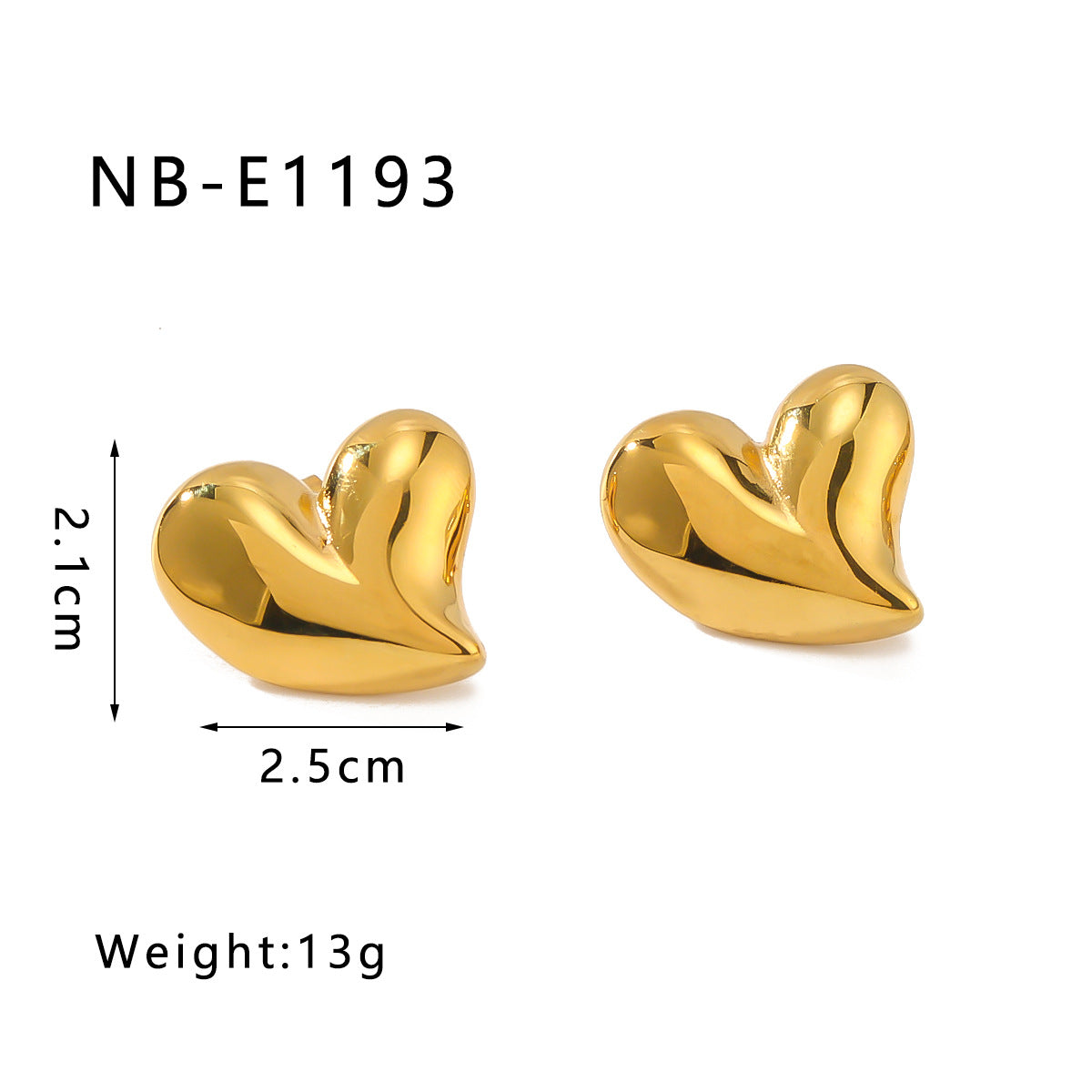 Minimalist Asymmetrical Heart-Shaped Stainless Steel Earrings for Women with 18K Gold Plating
