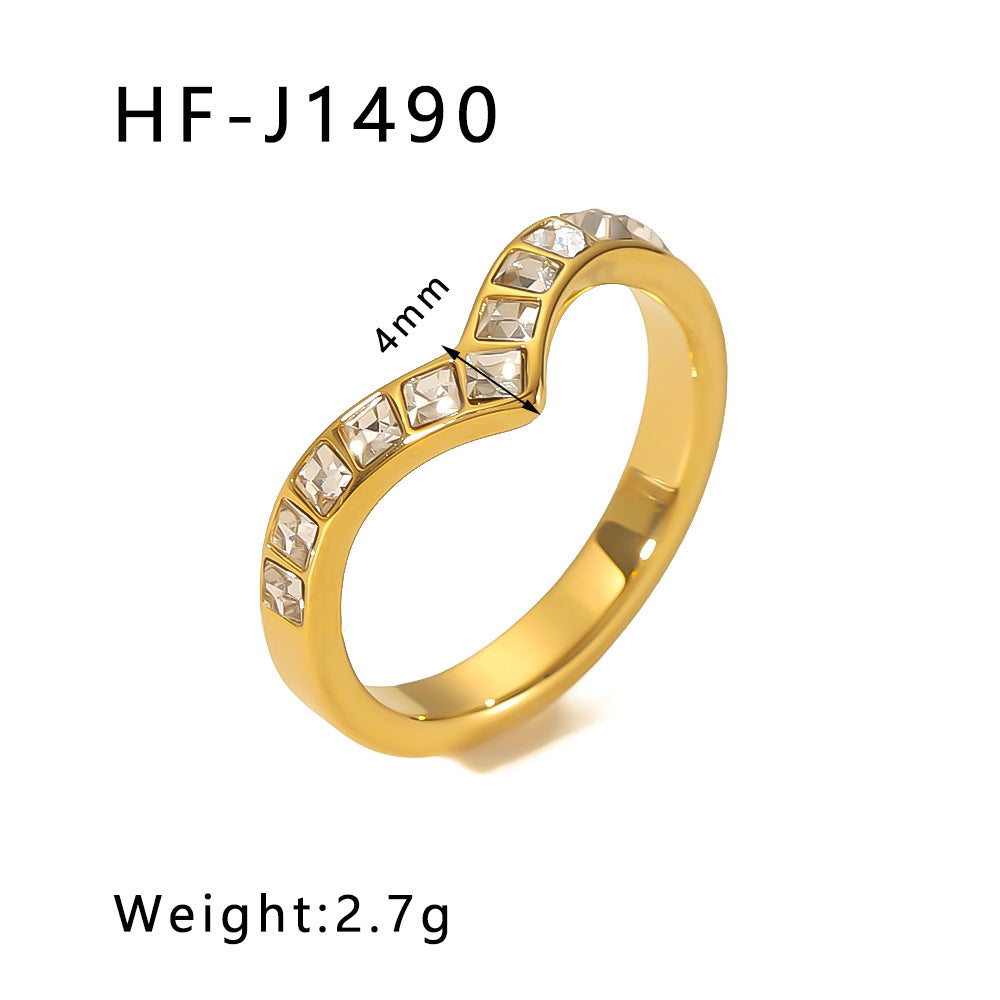 Minimalist Star Heart Geometric Stainless Steel Ring with Zirconia Inlay and 18K Vacuum Plating for Women