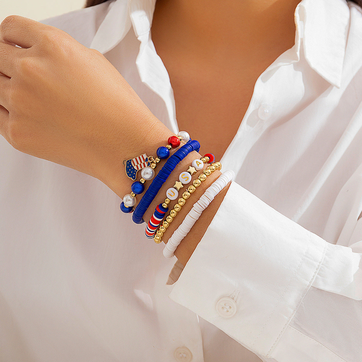 Colorful Resin Letter Star Geometric Beaded Bracelet Set for Women