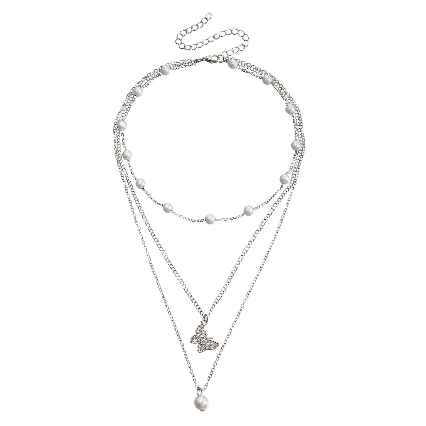 Fashionable Multi-Layer Butterfly Pendant Necklace with Rhinestone Inlay and Gold Plating for Women