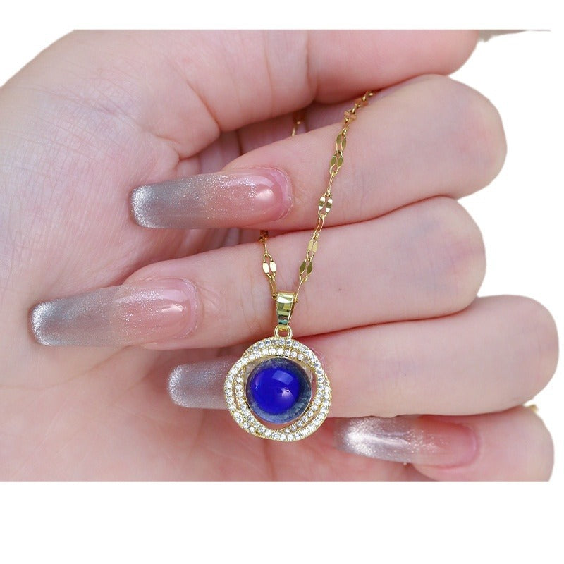 Original Design Floral Nest Pendant Necklace in Titanium Steel with Gold Plating, Color-Changing Temperature-Sensitive Starry Sky Dreamy Charm on O-Chain