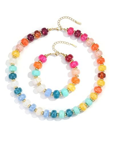Casual Geometric Crystal Resin Acrylic Beaded Necklace Set for Women