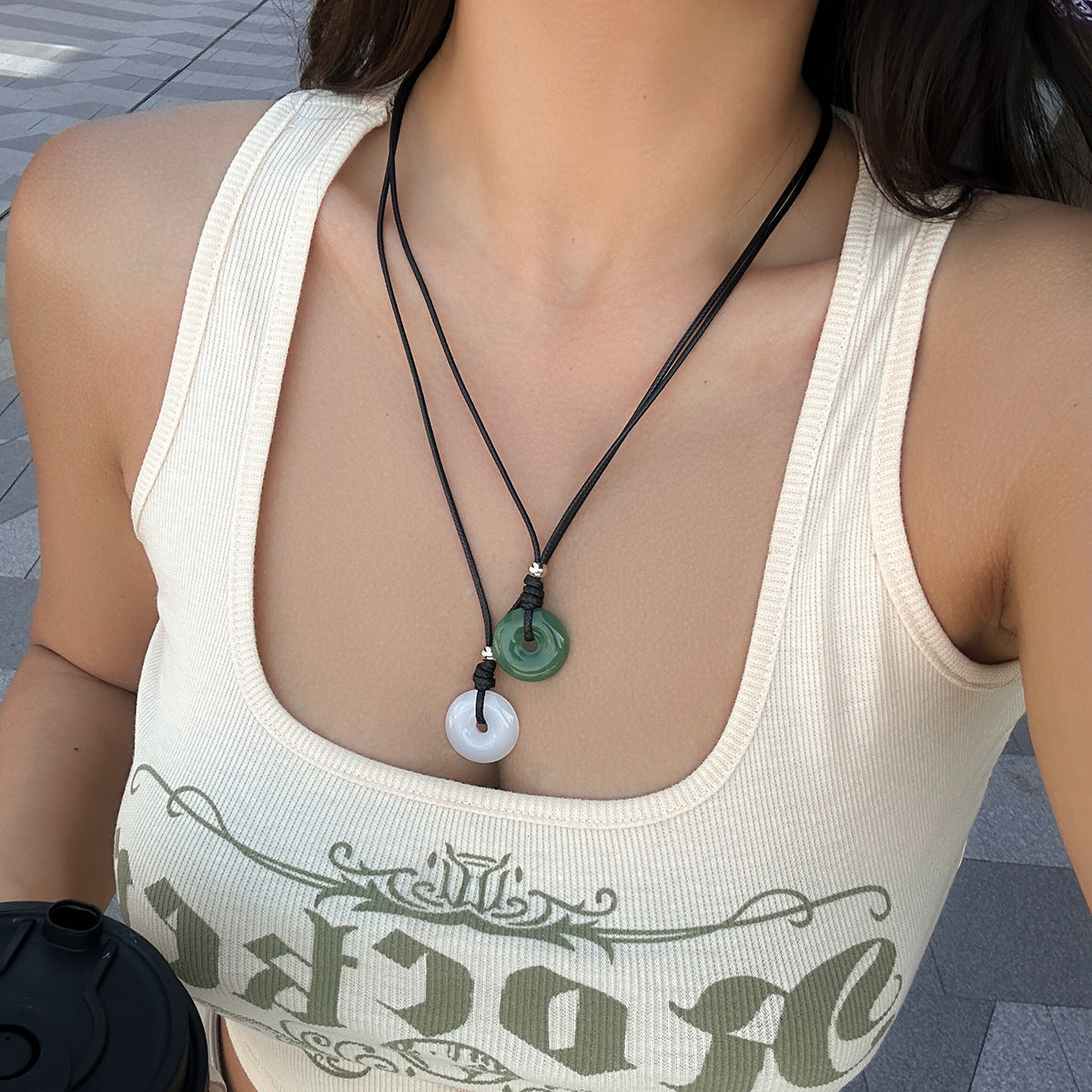 Sweet Casual Geometric Round Glass Bead Chain Layered Necklace for Women