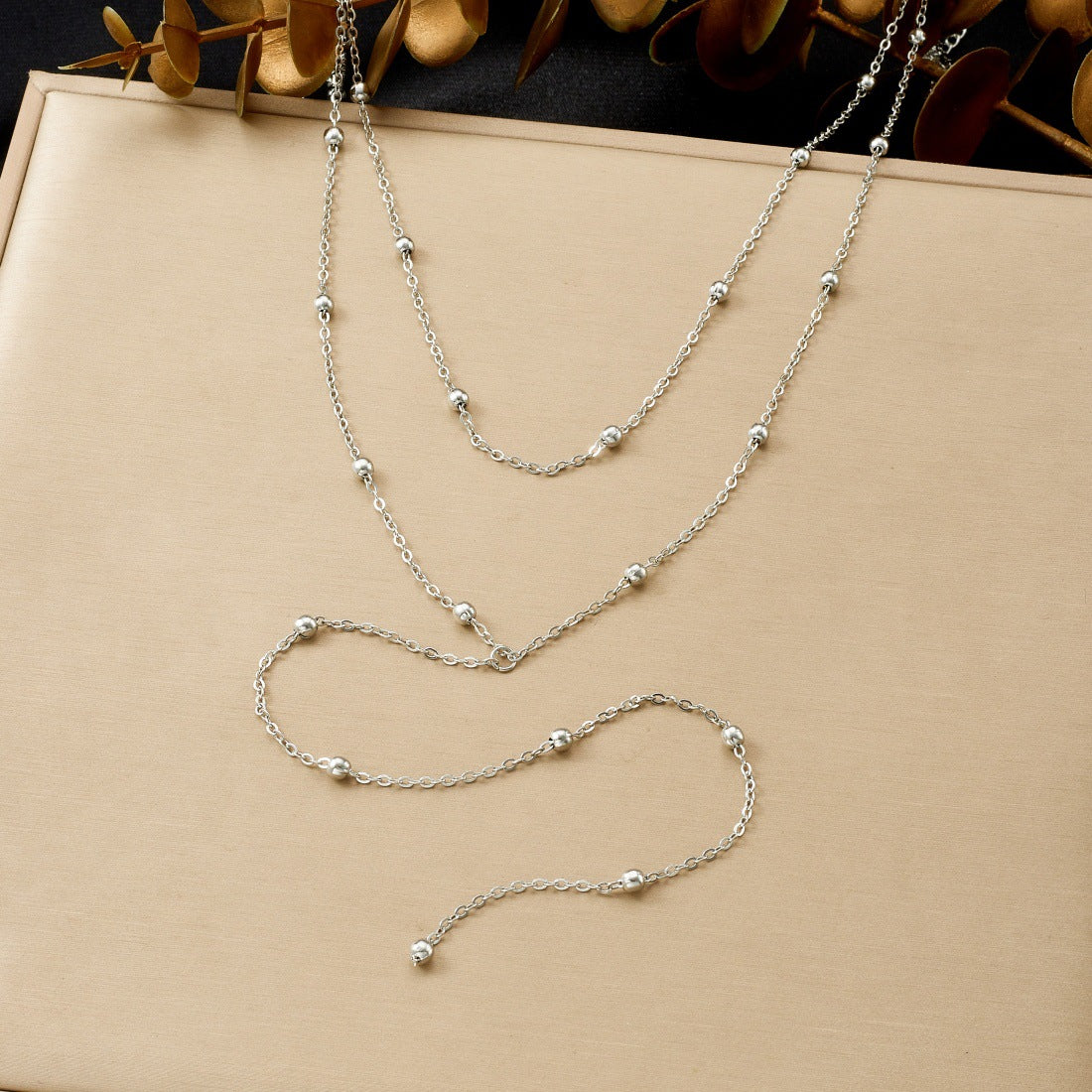 Minimalist Gold Plated Stainless Steel Ball Chain Necklace with Tassel for Women