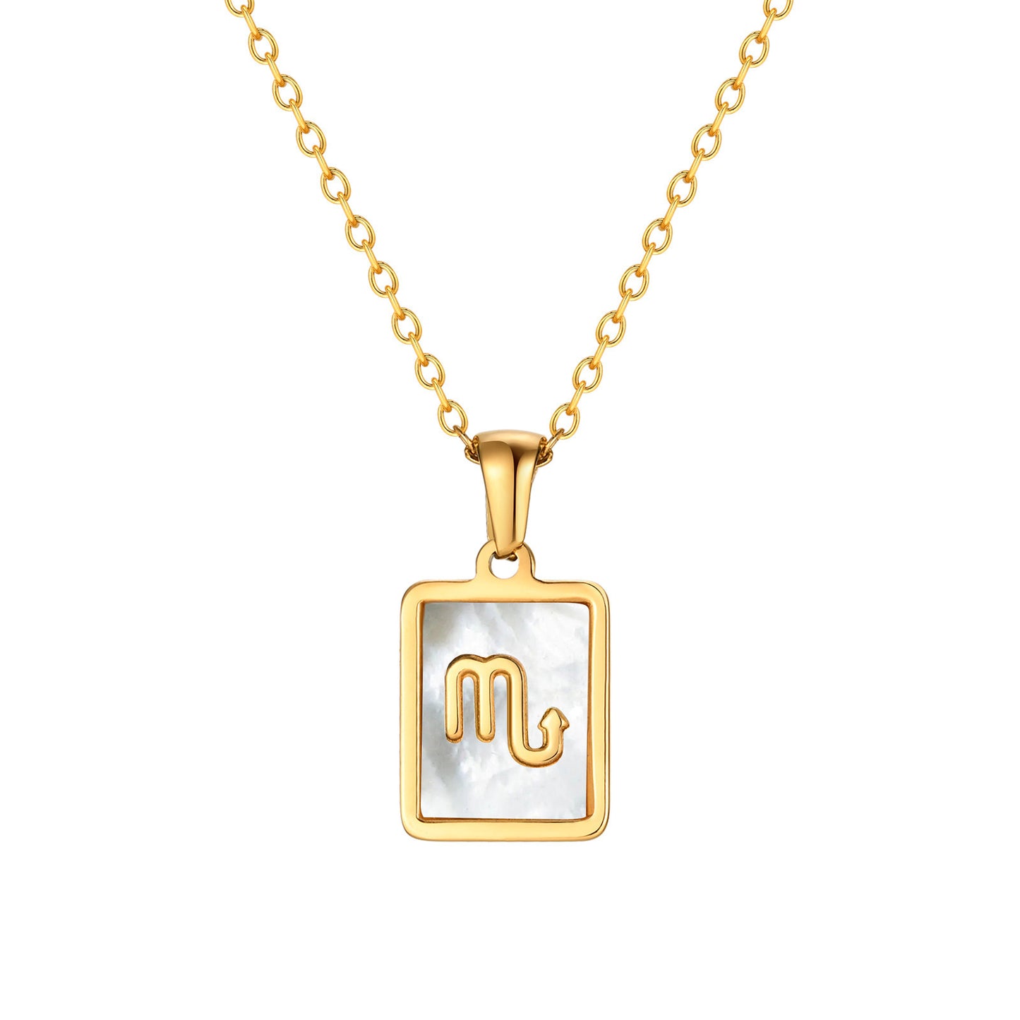 Collana con Pendente Guscio Zodiacale Minimalista da Donna in Acciaio al Titanio con Finitura Placcata su Catena a Croce