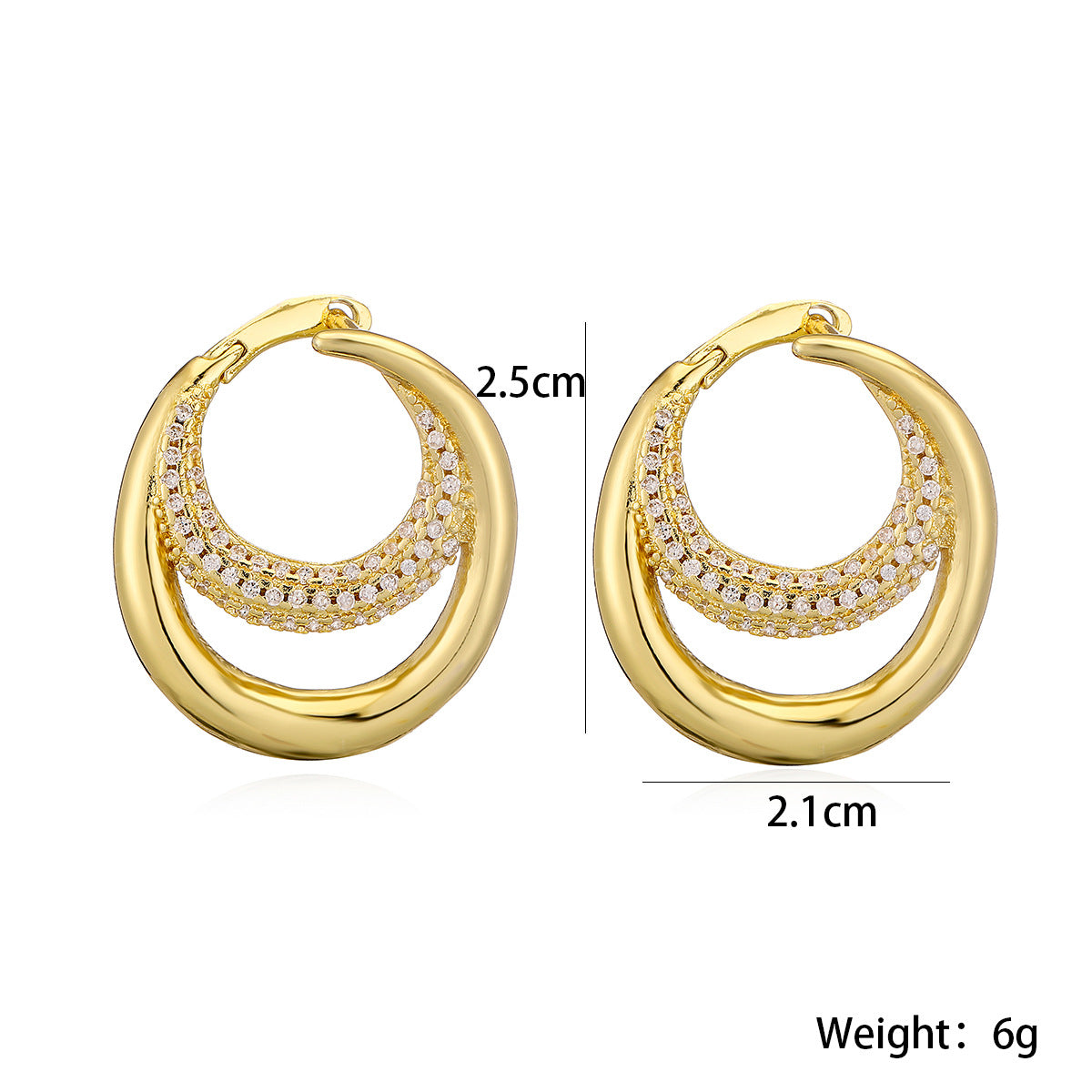 Minimalist Elegant Geometric Brass Gold Plated Cubic Zirconia Inlay Stud Earrings for Women