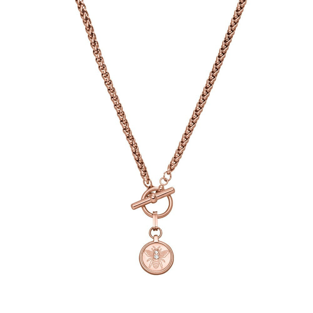 Elegante Collana Pendente a Forma di Ape in Acciaio al Titanio con Placcatura in Oro 18K per Donna