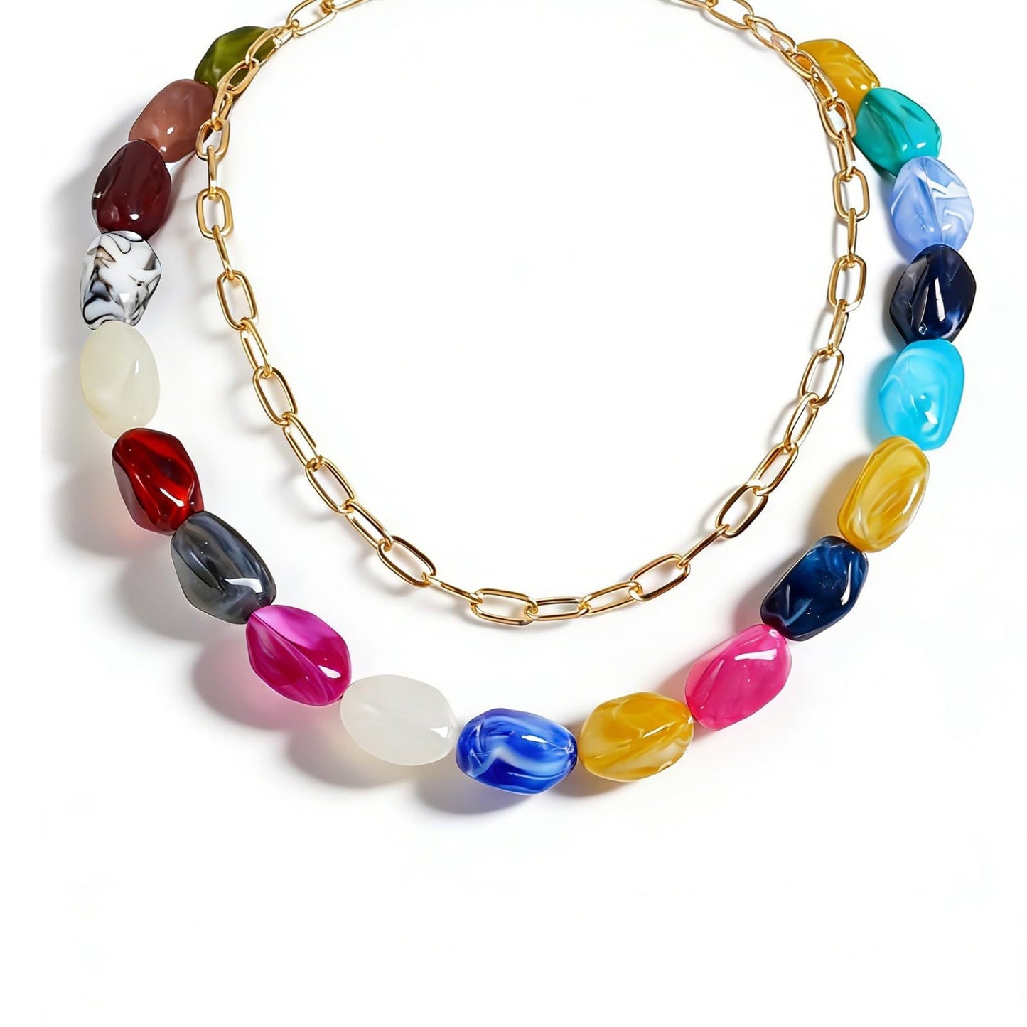 Casual Geometric Oval Resin Beaded Necklace Unisex Cable Chain