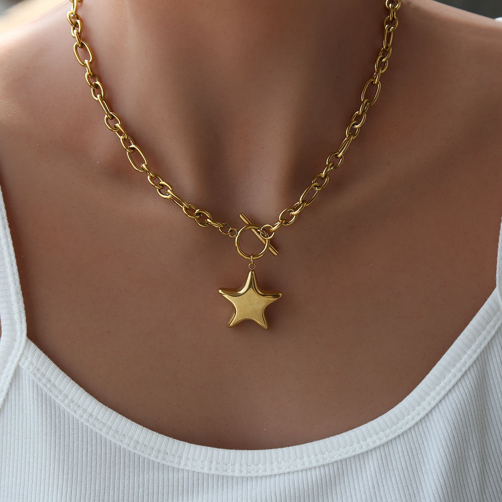 Collana con Pendente a Stella Minimalista da Donna in Acciaio Inossidabile con Finitura Placcata, Gioielli alla Moda Casual e per Pendolari