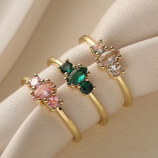 Minimalist Vintage Geometric Open Ring for Women in Brass with Micro-Pave Zirconia