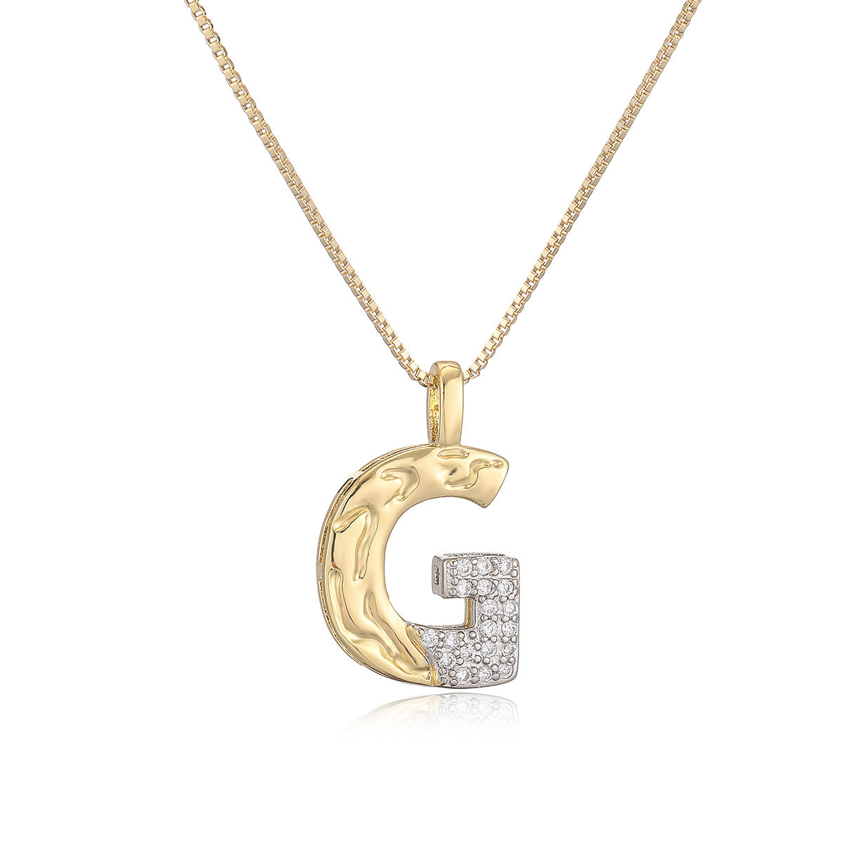 Minimalist Two-Tone Plated Cubic Zirconia Letter Pendant Necklace for Women with Box Chain