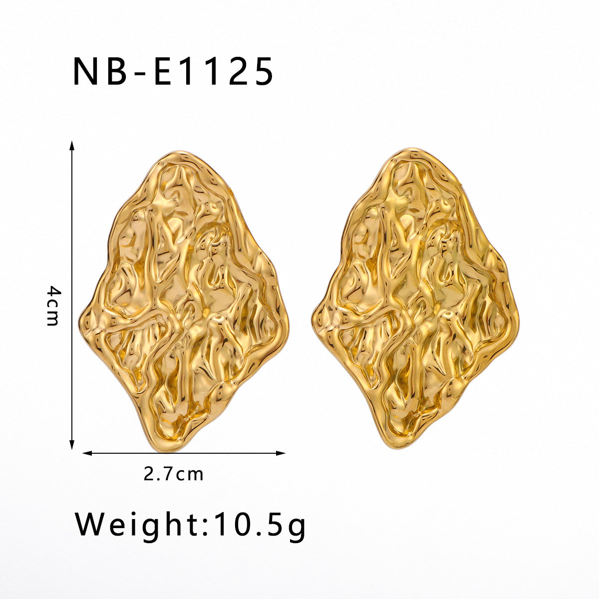 Irregular Geometric Diamond-Shaped Stainless Steel Earrings with 18K Gold Vacuum Plating and Wavy Texture for Women