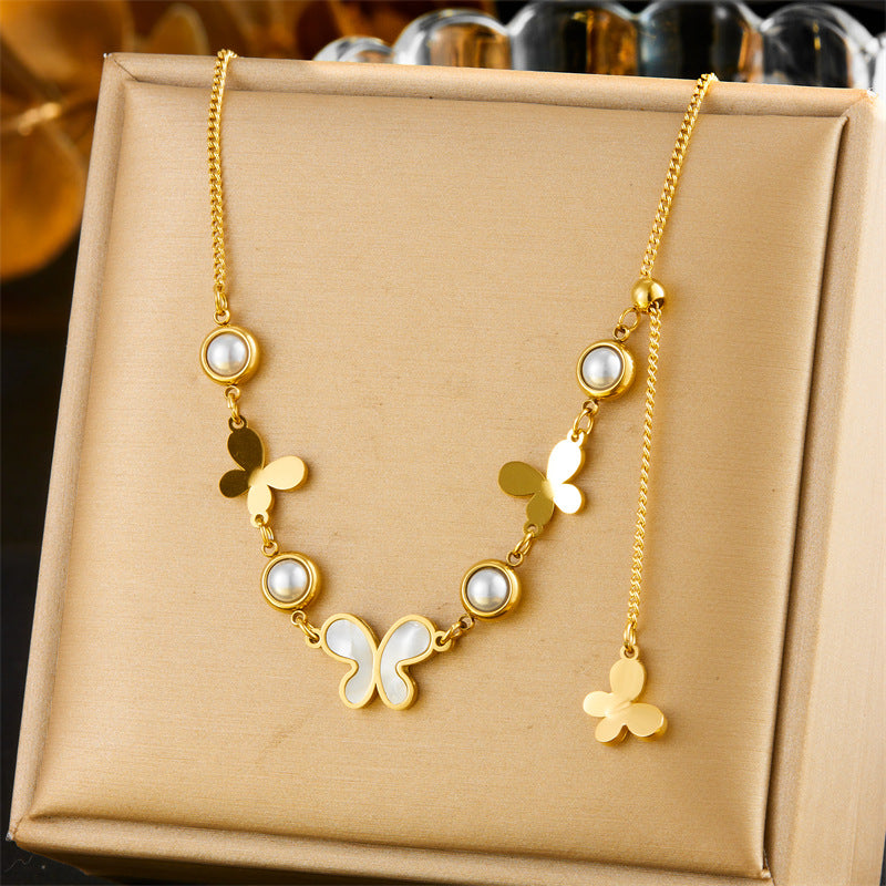 Vintage Fashion Stainless Steel Butterfly Pendant Necklace with Box Chain