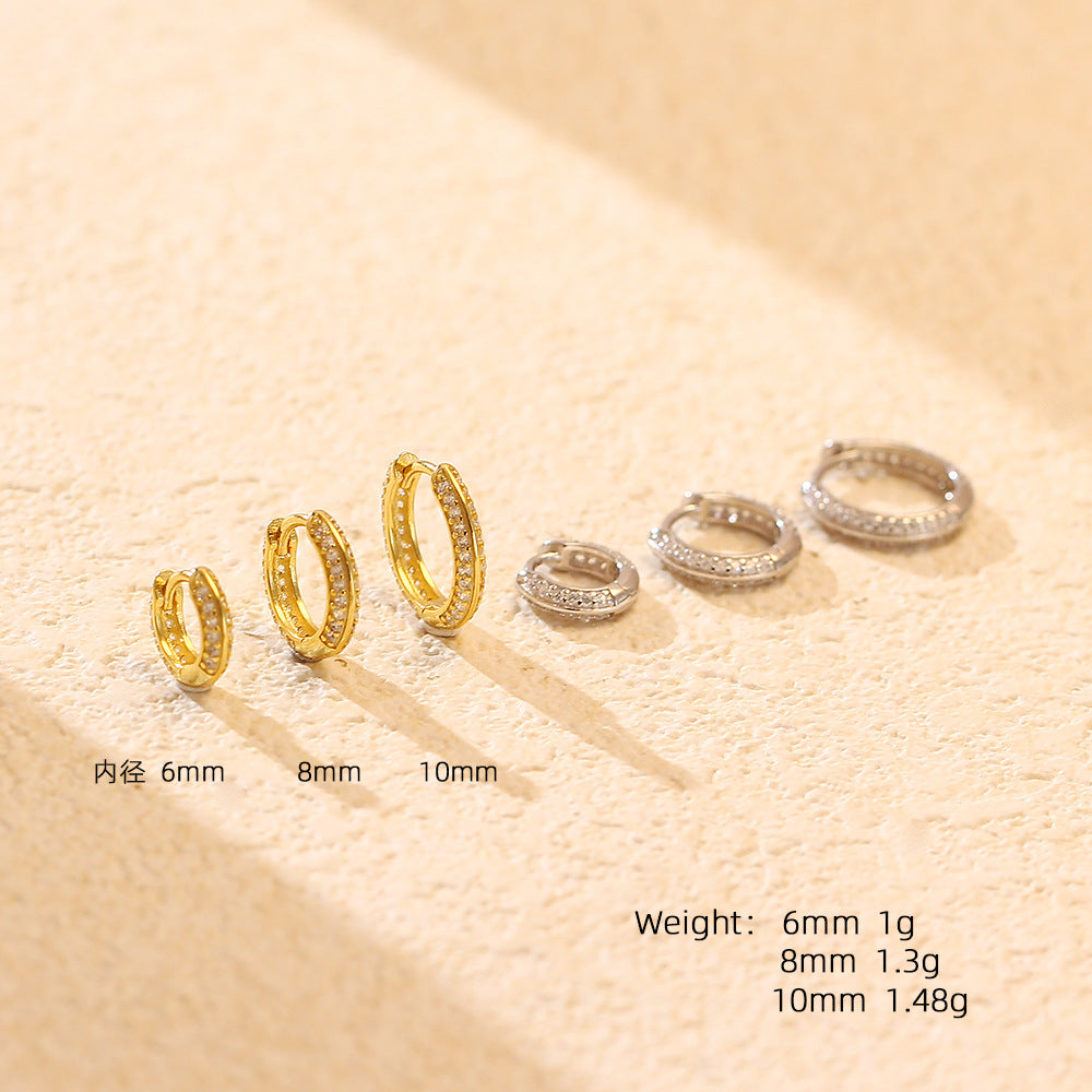 Eleganti Orecchini a Cerchio da Donna con Diamanti Intarsiati Rotondi Geometrici in Argento Sterling 925