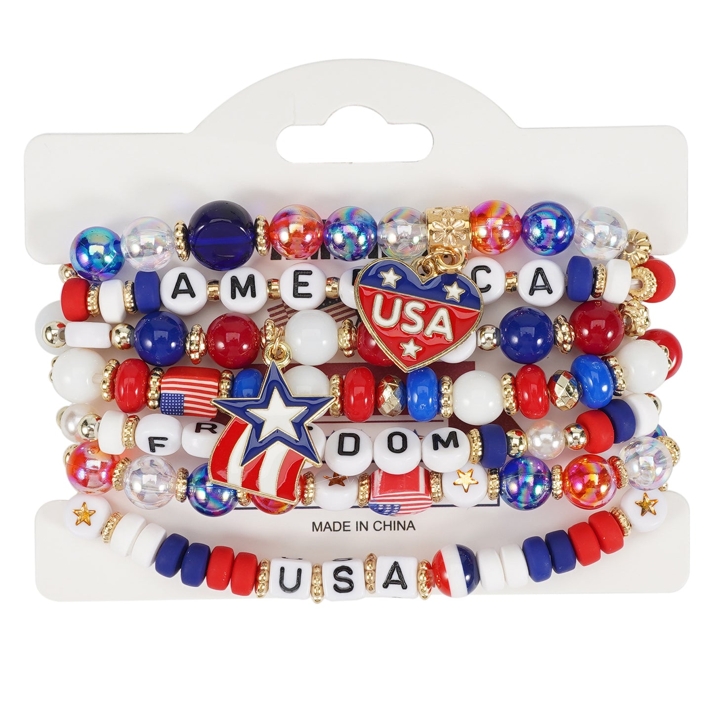 Pulsera de resina con estrella geométrica unisex, joyas patrióticas con bandera estadounidense