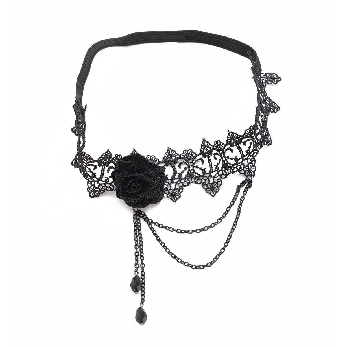 Tobillera gótica de encaje con rosa floral para mujer con borlas de cristal, cadena para la pierna estilo oscuro