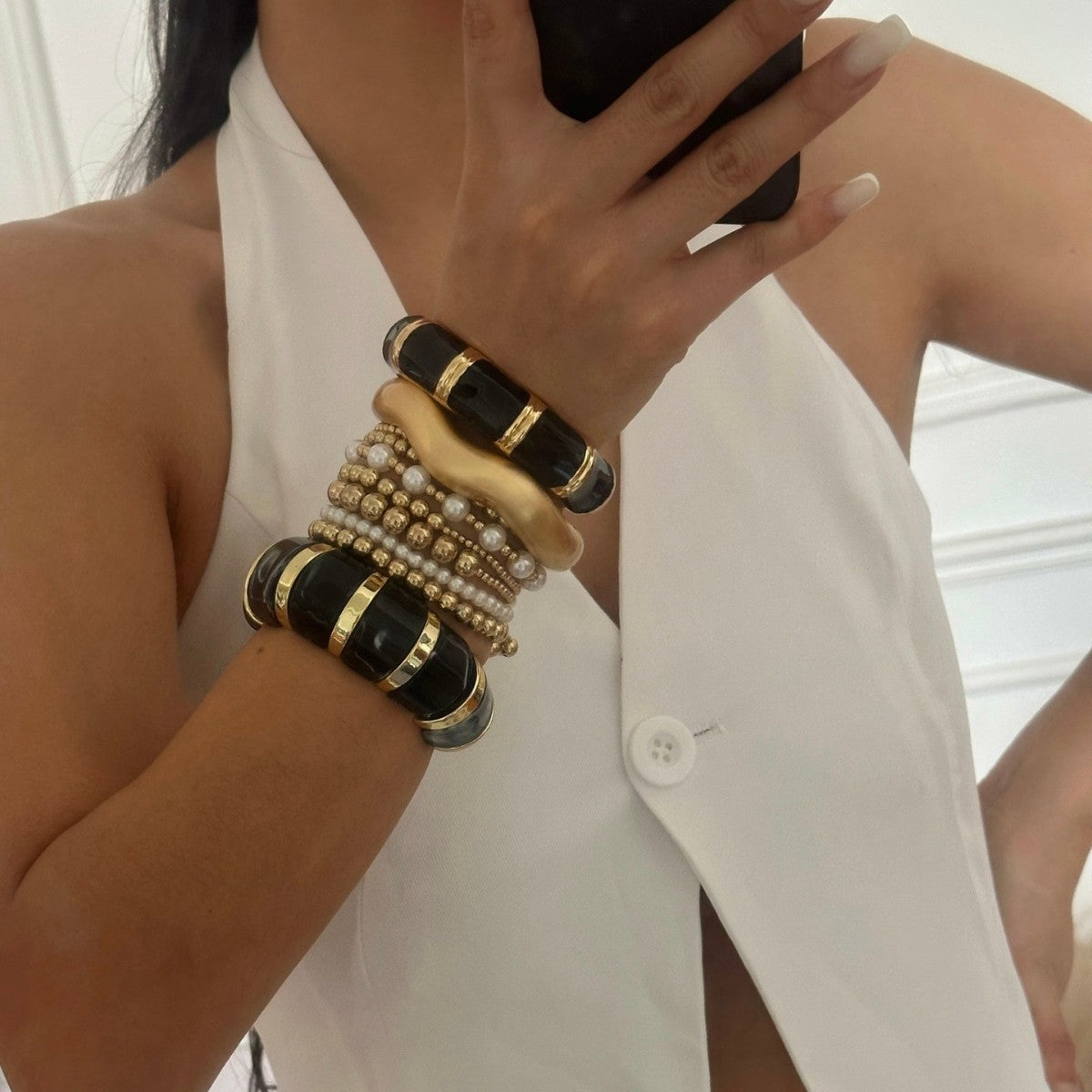 Bracciale Vintage Lusso Goccia Olio Lega Geometrica Onda Irregolare Aperto