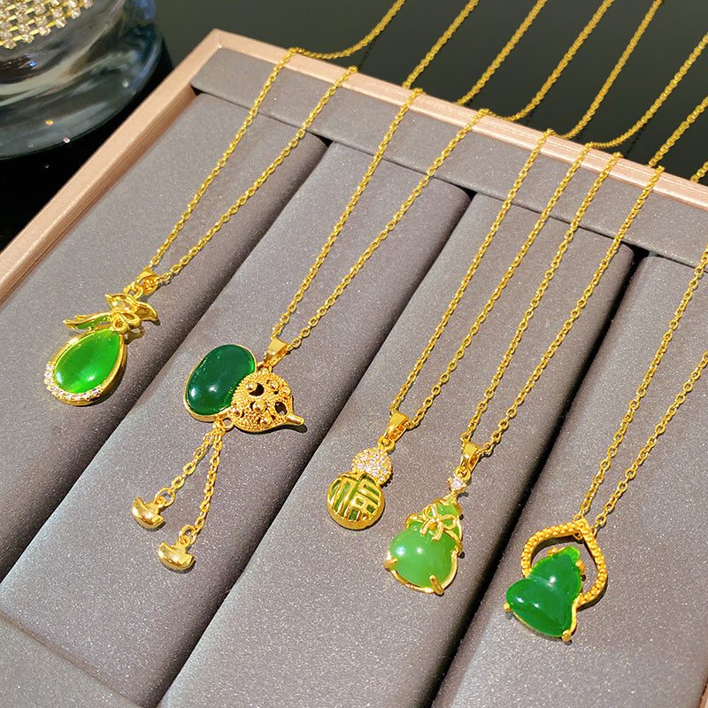 Sweet Minimalist Gourd Brass Pendant with Cubic Zirconia Inlay Titanium Steel Necklace for Women
