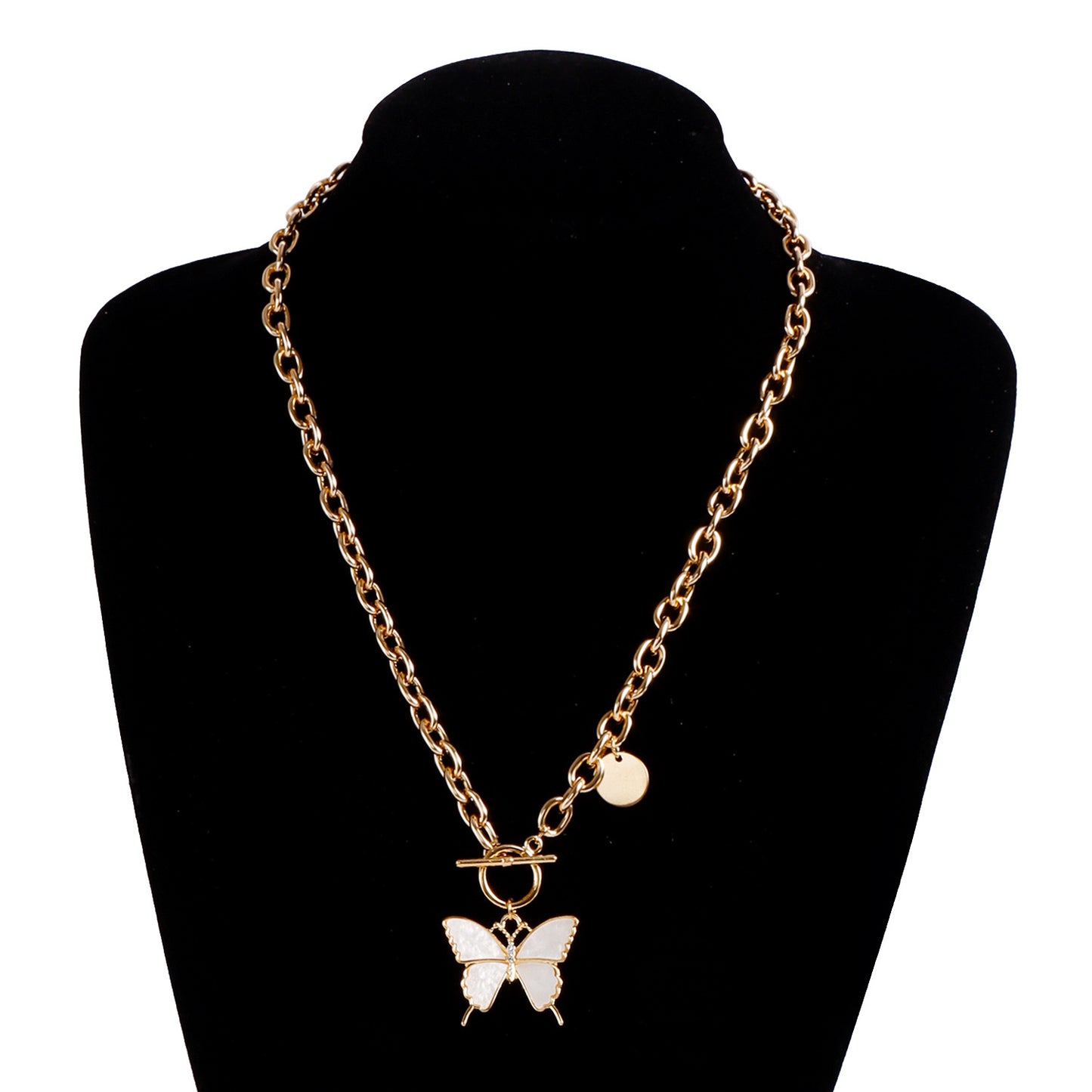 Minimalist White Butterfly Alloy Pendant Necklace with Electroplated Metal Curb Chain for Women