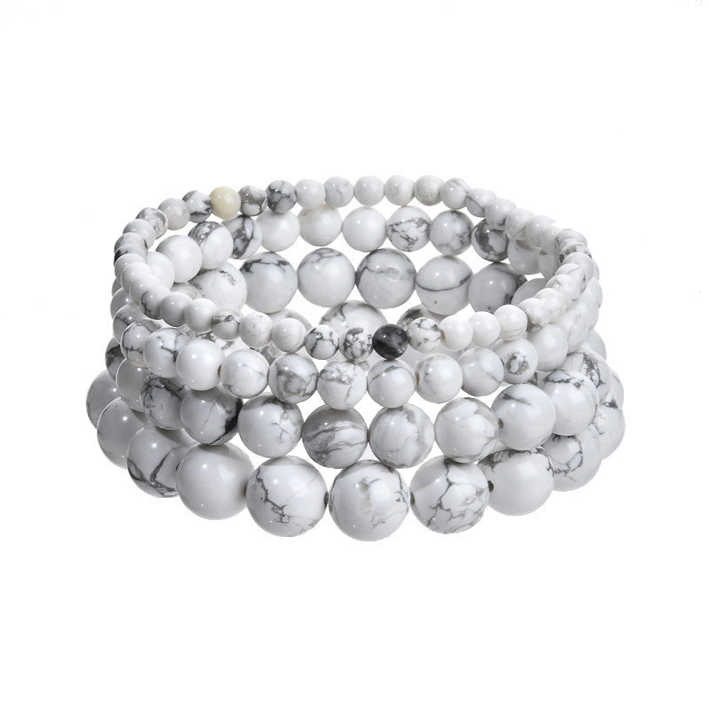 Natural White Turquoise Round Beaded Bracelet Unisex Geometric Handmade Jewelry Gift
