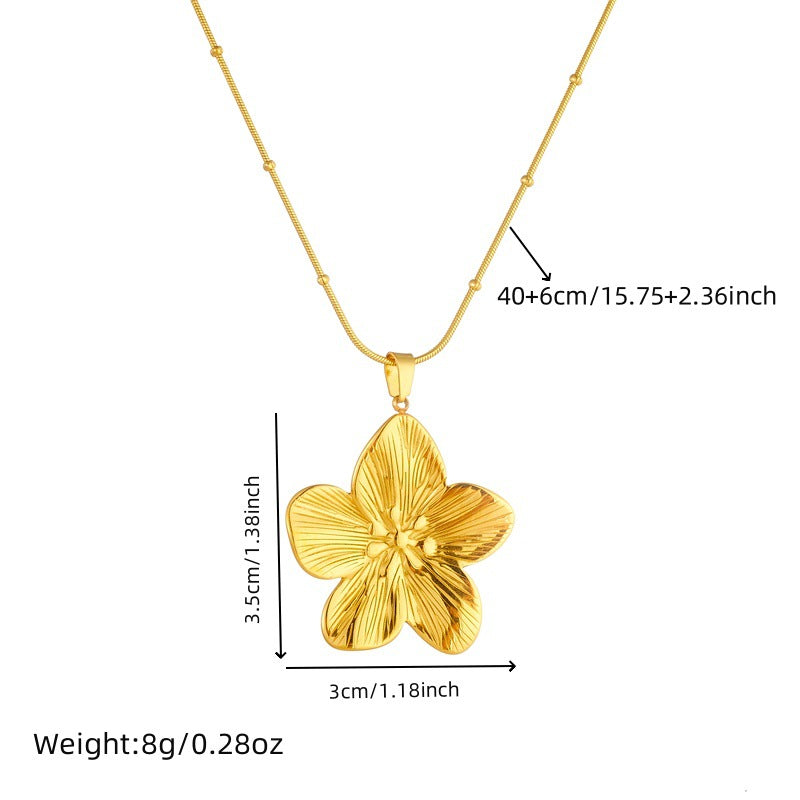 Vintage Gold Plated Floral Stainless Steel Pendant Necklace with Snake Chain for Women