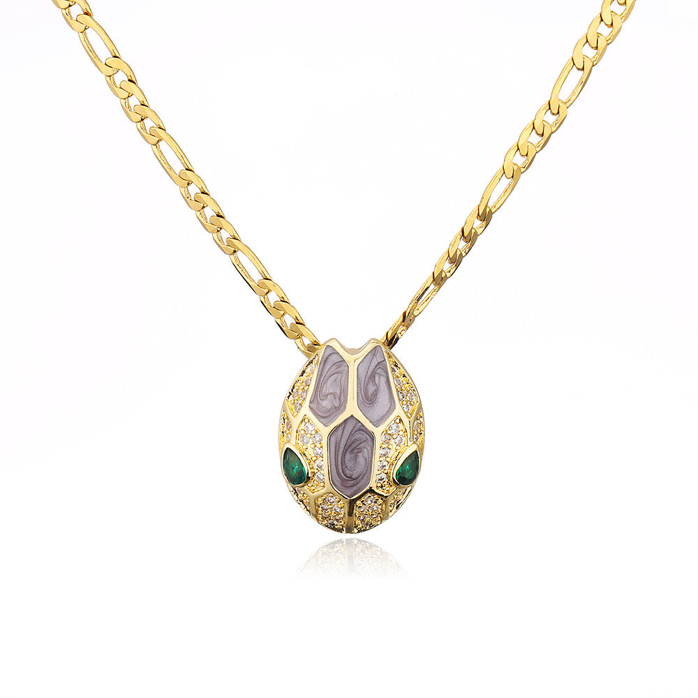 Minimalist Geometric Snake Pendant Necklace in Copper with 18K Gold Plating and Enamel Finish